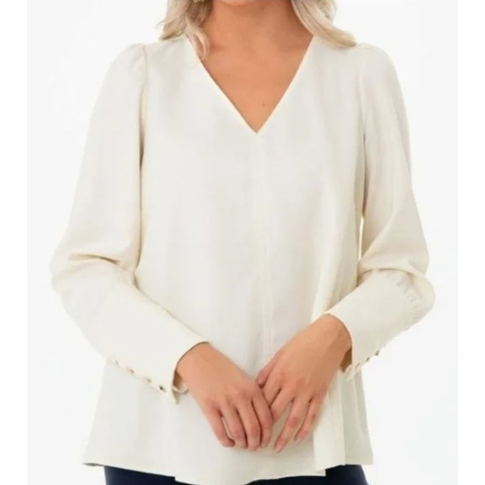 Tuckernuck Easton Blouse in Bone Sz XL Gold Studded‎ Cuffs V-Neck Long Sleeve